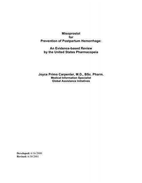 Misoprostol for Prevention of Postpartum Hemorrhage: An Evidence ...