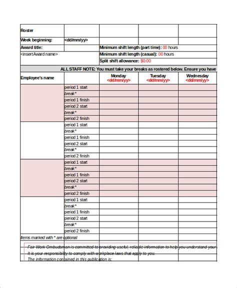 Excel Roster Template