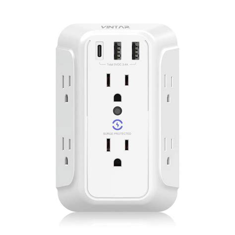 VINTAR Wall Outlet Extender & Surge Protector with 3 USB Ports ...