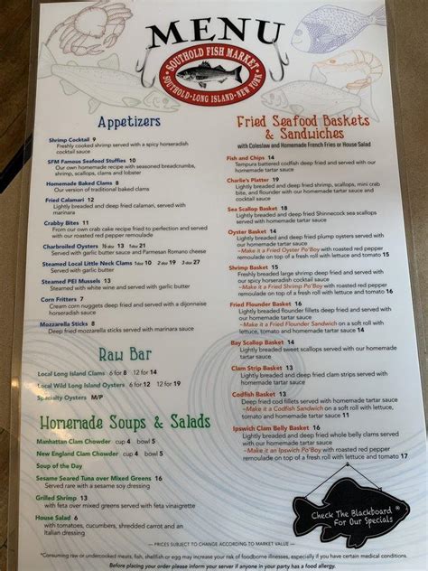 Menu at Southold Fish Market restaurant, Southold