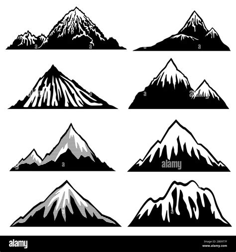 Highlands, mountains vector silhouettes with snow capped peaks and ...