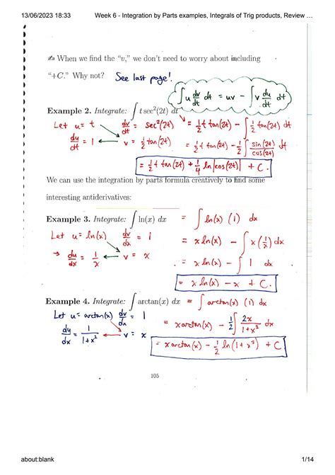 SOLUTION: Week 6 integration by parts examples integrals of trig ...