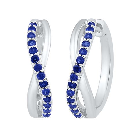 STERLING SILVER CREATED BLUE SAPPHIRE TWIST HOOP EARRINGS | Charm ...