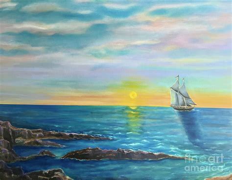 Sailboat-Sailing into Sunset Painting by Jennifer Wallens - Fine Art ...