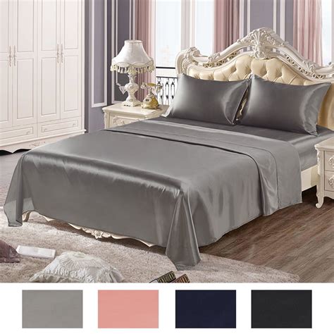 3 Piece Satin Silk Sheet Set Deep Pocket Twin Full Queen King Bed Sheet ...