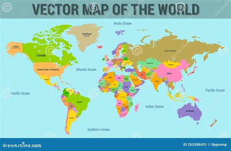 Vector Map of the World with the Names of the Countries, with the ...