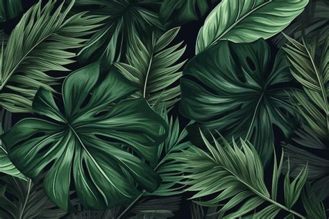 A black background with a pattern of tropical leaves. | Premium AI ...