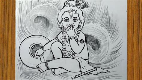 Very Easy Line Art Bal Krishna,krishna Thakur Drawing,how To Draw Bal ...