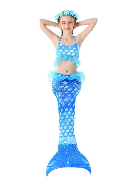 FOCUSNORM 3Pcs Mermaid Swimsuit for Girls Swimming Princess Bikini Set ...