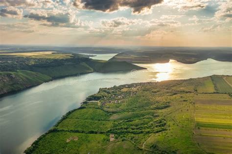 Magnificent Aerial View of the Dniester River with Picturesque Banks ...