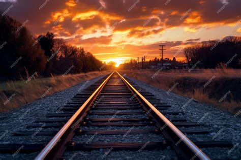 Premium Photo | Train tracks leading into a sunset with a sunset in the ...