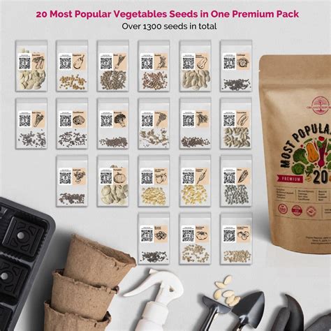 20 Most Popular Vegetable Seeds Variety Pack - Over 1300 Non-Gmo ...