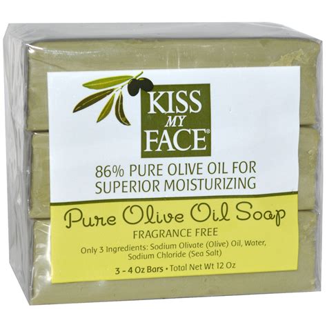 Kiss My Face, Pure Olive Oil Soap, Fragrance Free, 3 Bars, 4 oz Each ...