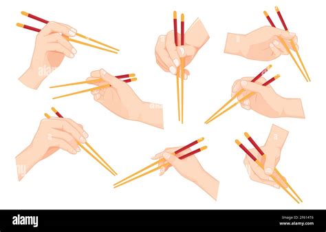 Set of Hand holding chopsticks Vector illustration Stock Vector Image ...