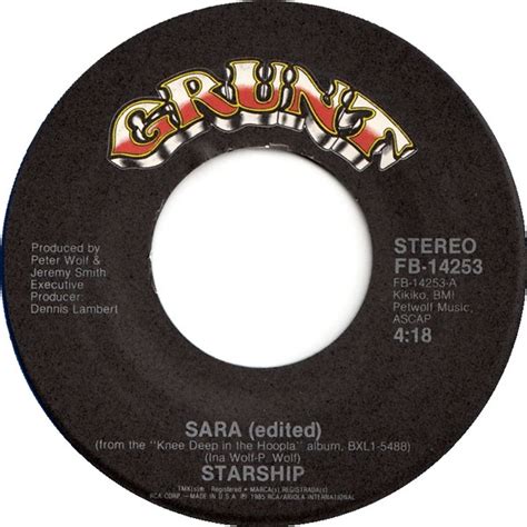 Starship – Sara (1985, Indianapolis Pressing, Vinyl) - Discogs