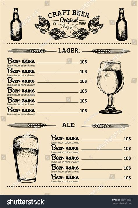 Beer Menu Design Template Vector Bar Stock Vector (Royalty Free ...