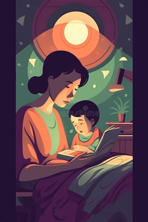 Mom Teaching Son with Books Generative AI Stock Illustration ...