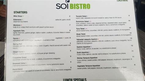 Menu at Soi Bistro restaurant, Fort Walton Beach