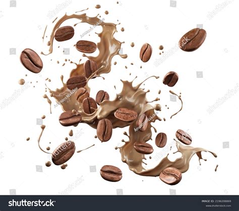 Milk Coffee Splash Coffee Bean Falling Stock Illustration 2196208869 ...