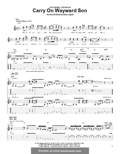 Carry on Wayward Son (Kansas) by K. Livgren - sheet music on MusicaNeo