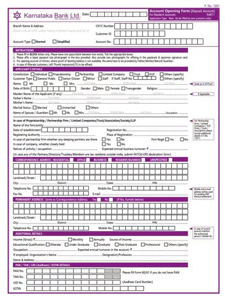 [PDF] Karnataka Bank Account Opening Form PDF - Panot Book