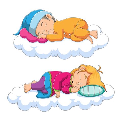 Premium Vector | The collection of the children sleeping on the cloud ...