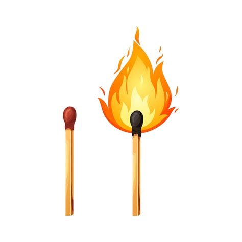 Premium Vector | Burnt match stick with fire Whole ignite wooden ...