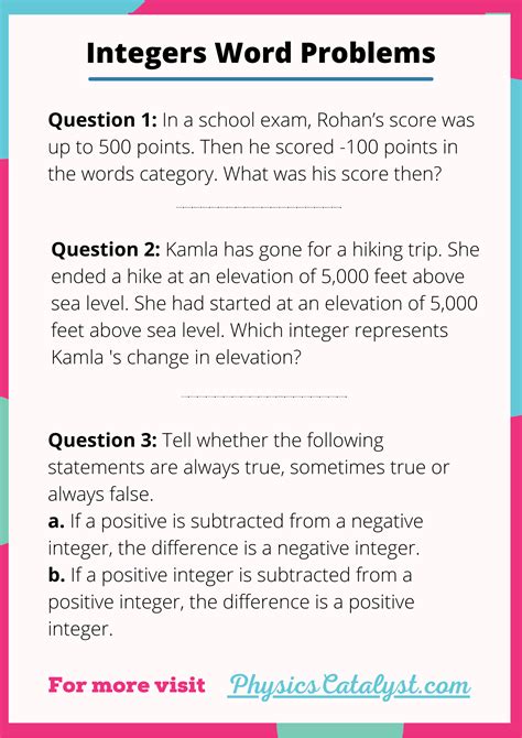 7th Grade Maths Questions For Class 7 Integers - Maths For Kids