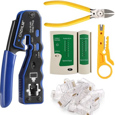 CHZHLM Rj45 Crimp Tool Kit Pass Through Crimping Tool Crimper Cutter ...