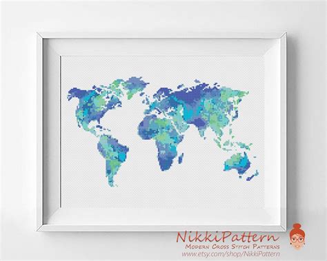 World Map Cross Stitch Pattern, Silhouette of Queer World, Watercolor ...