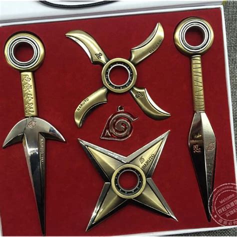 5PCS/Set Copper Naruto Anime peripheral shuriken Cosplay Sword Kunai ...