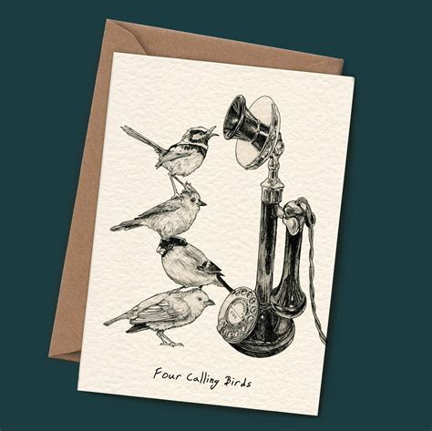 Four Calling Birds Christmas Card - Quirky Christmas Card - Bewilderbeest