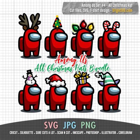 Among Us Set #4 – All Christmas Hats and all Crew Colors – Origin SVG Art