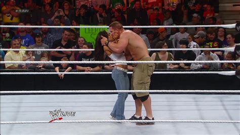 John Cena and AJ Lee kiss after Cena's victory over Dolph Ziggler: Raw ...