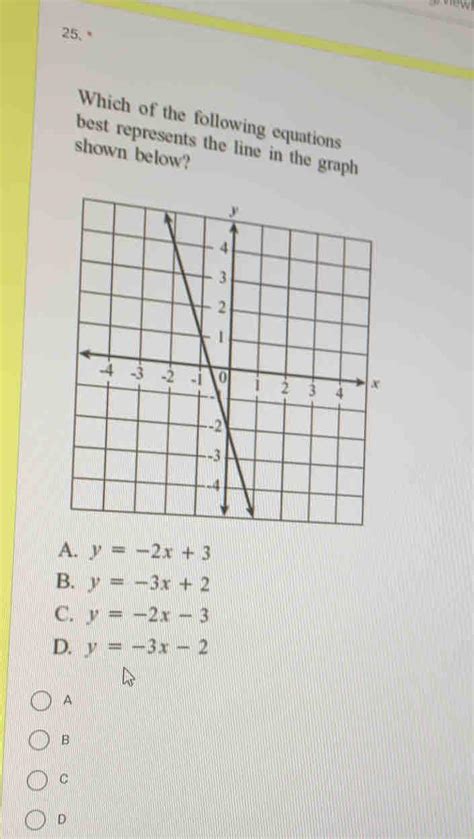 25,￥ Which of the following equations best represents the line in the ...