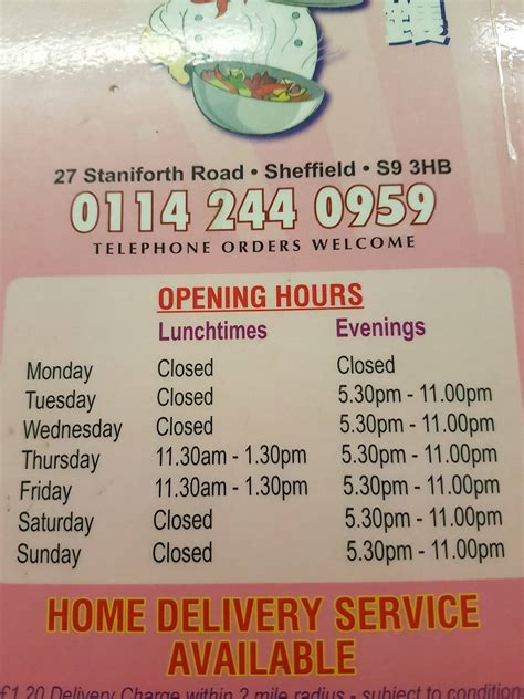 Menu at Silver Pan fast food, Sheffield, 27 Staniforth Rd