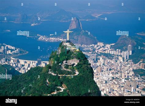 Aerial view of Rio de Janeiro with the Cristo Redentor Christ the ...