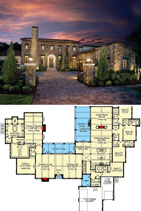 5-Bedroom Single-Story Tuscan Villa (Floor Plan) | Mansion floor plan ...