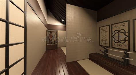 Samurai House Exterior and Interior 3d Illustration Stock Illustration ...