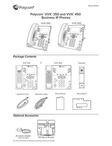 Polycom VVX 350, VVX-450 Series Setup Sheet | Manualzz