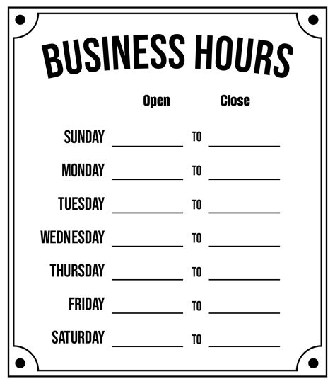 Business Hours Sign Template - 10 Free PDF Printables | Printablee