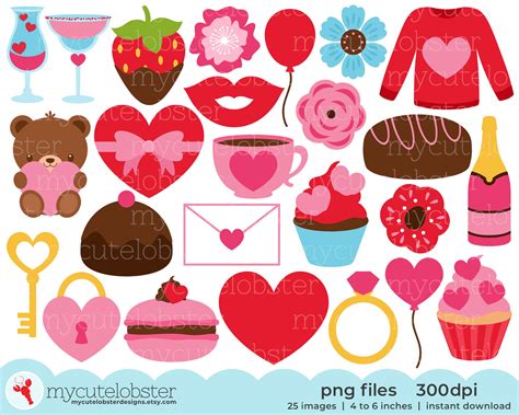 Valentine's Day Clipart Valentine's Clip Art Set - Etsy UK