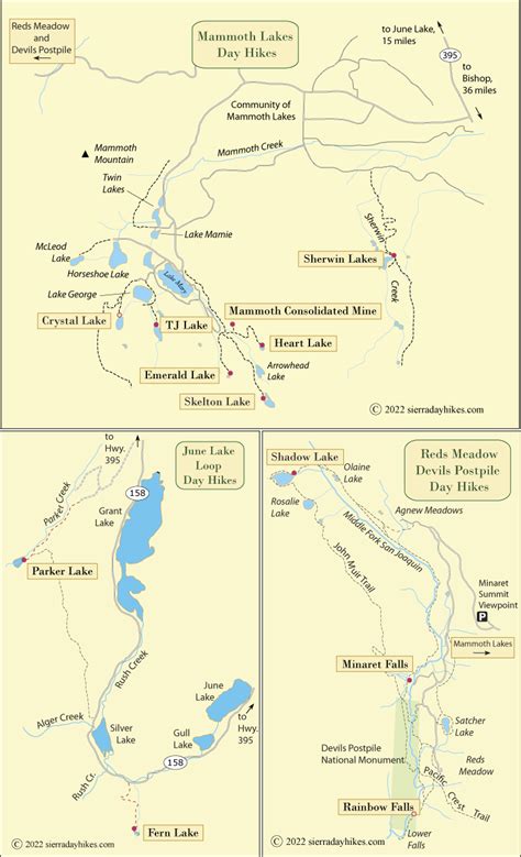 Mammoth Lakes Day Hikes Map