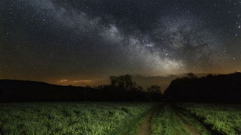 Wallpaper sky, grass, stars, night hd, picture, image