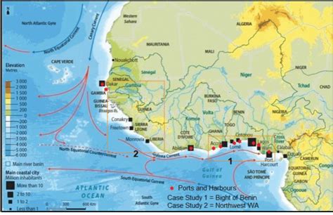 The West Africa coast (WAC) showing main coastal cities and population ...