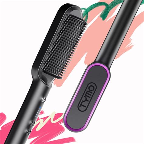 TYMO RING Hair Straightener Brush Black – Hair Straightening Iron with ...