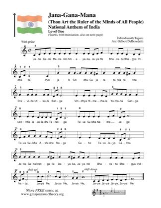 Jana-Gana-Mana, National Anthem of India - Kids Free Piano Sheet Music PDF