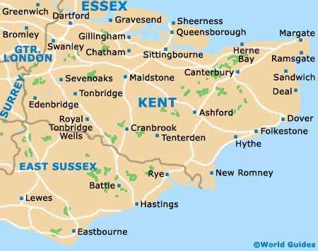 Kent England Map - Cities and Roads