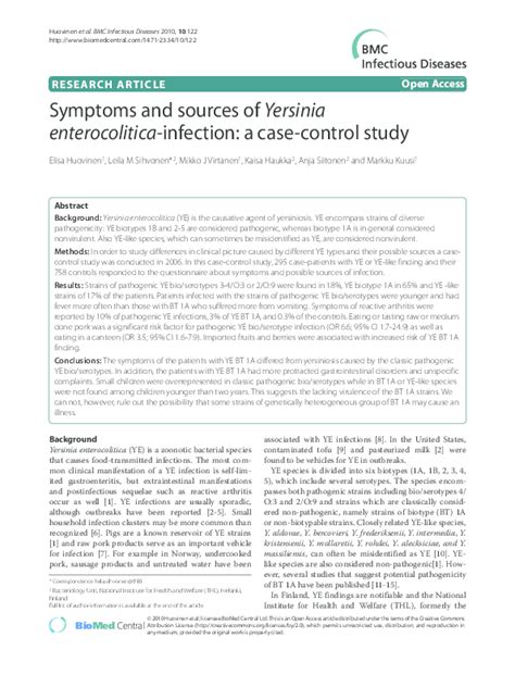 (PDF) Symptoms and sources of Yersinia enterocolitica-infection: a case ...