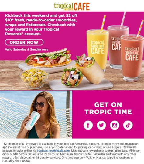 $2 off $10 via rewards at Tropical Smoothie Cafe #tropicalsmoothiecafe ...